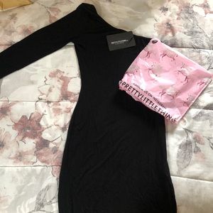 Black One Shoulder Long Sleeve Bodycon Dress